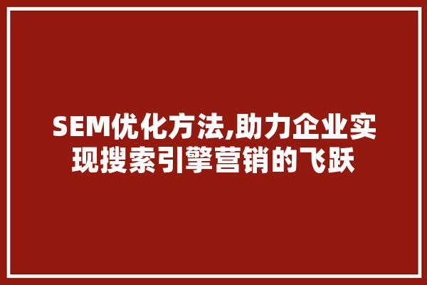 SEM优化方法,助力企业实现搜索引擎营销的飞跃