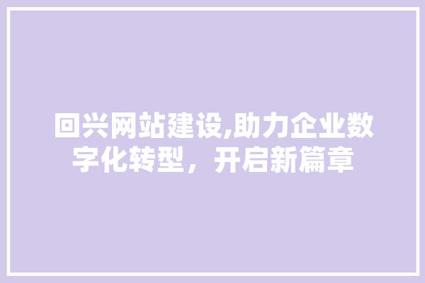回兴网站建设,助力企业数字化转型，开启新篇章