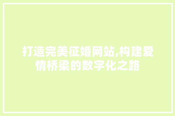打造完美征婚网站,构建爱情桥梁的数字化之路
