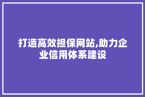 打造高效担保网站,助力企业信用体系建设