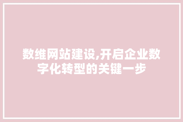 数维网站建设,开启企业数字化转型的关键一步