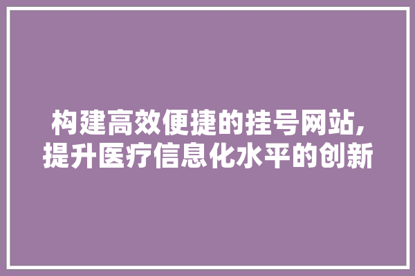 构建高效便捷的挂号网站,提升医疗信息化水平的创新举措