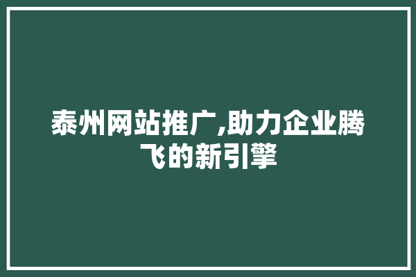 泰州网站推广,助力企业腾飞的新引擎