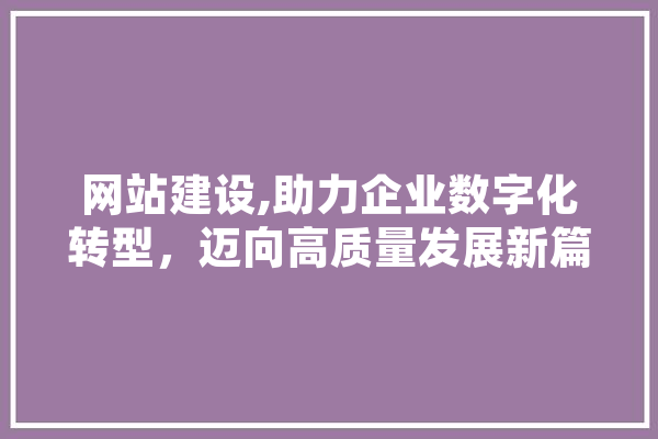 网站建设,助力企业数字化转型，迈向高质量发展新篇章