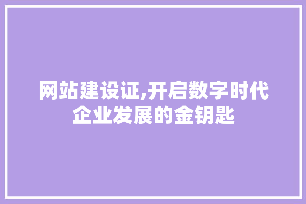 网站建设证,开启数字时代企业发展的金钥匙