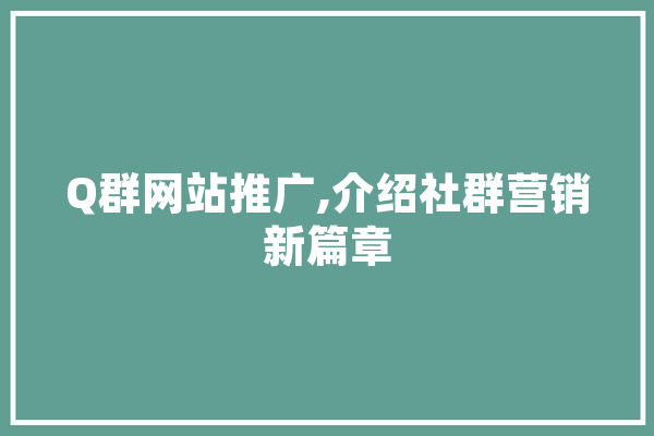 Q群网站推广,介绍社群营销新篇章