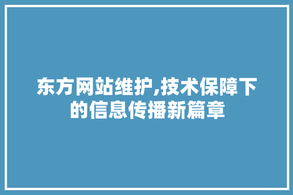 东方网站维护,技术保障下的信息传播新篇章