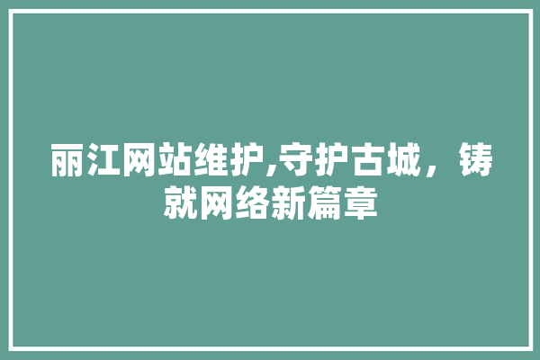 丽江网站维护,守护古城，铸就网络新篇章