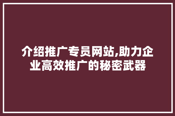 介绍推广专员网站,助力企业高效推广的秘密武器