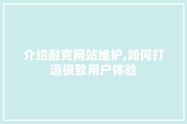 介绍耐克网站维护,如何打造极致用户体验