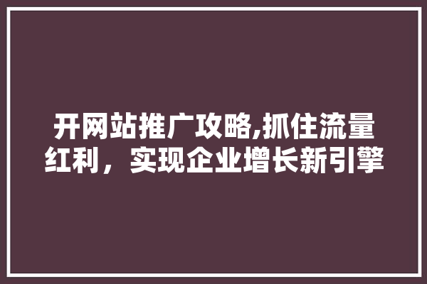 开网站推广攻略,抓住流量红利，实现企业增长新引擎 智能助手