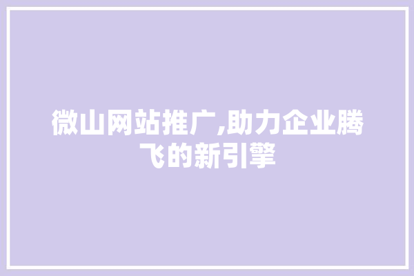 微山网站推广,助力企业腾飞的新引擎