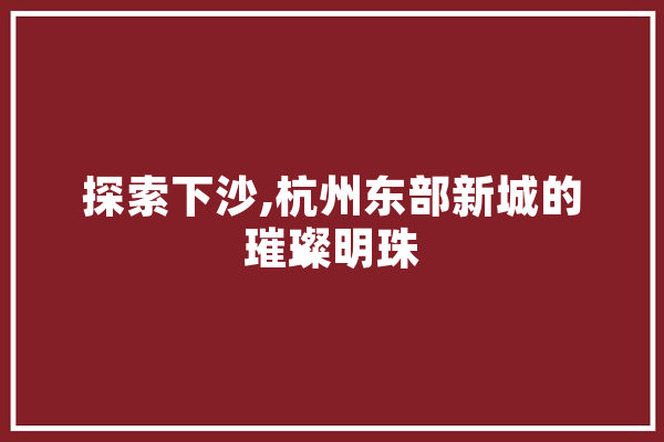 探索下沙,杭州东部新城的璀璨明珠