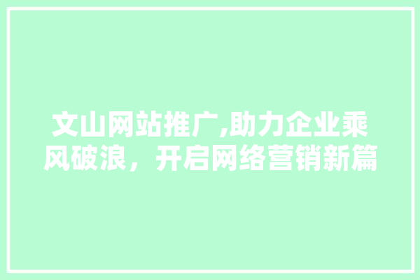 文山网站推广,助力企业乘风破浪，开启网络营销新篇章