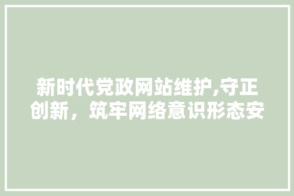 新时代党政网站维护,守正创新，筑牢网络意识形态安全防线