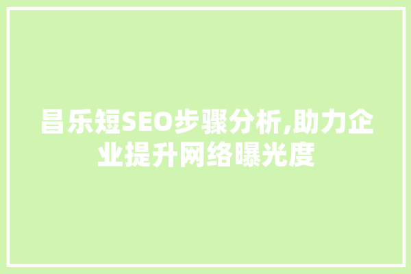 昌乐短SEO步骤分析,助力企业提升网络曝光度
