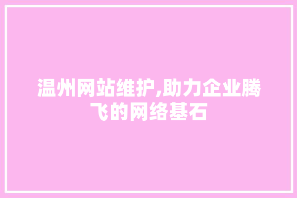 温州网站维护,助力企业腾飞的网络基石