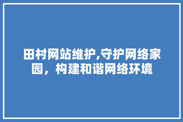 田村网站维护,守护网络家园，构建和谐网络环境 绘影字幕
