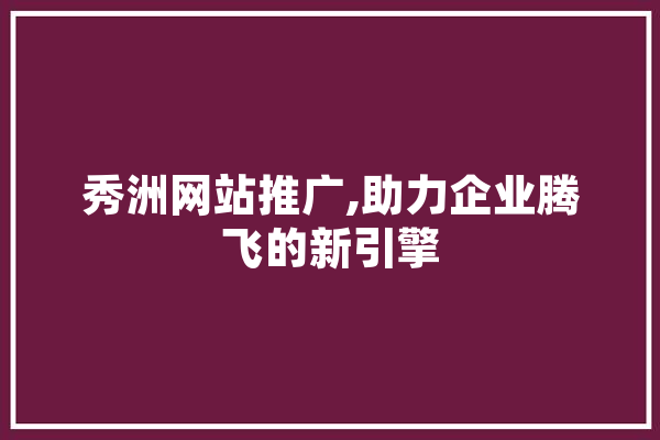 秀洲网站推广,助力企业腾飞的新引擎