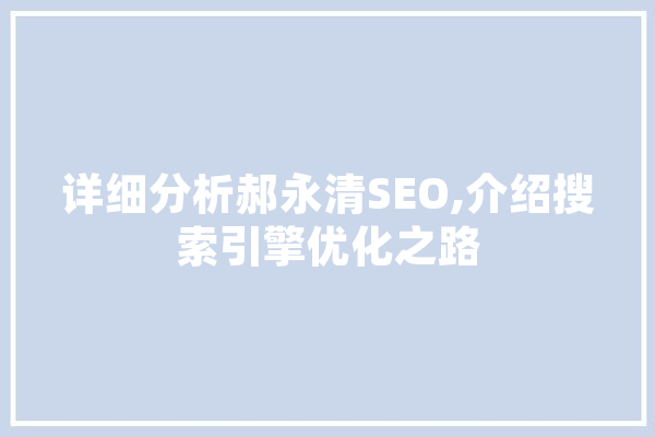 详细分析郝永清SEO,介绍搜索引擎优化之路