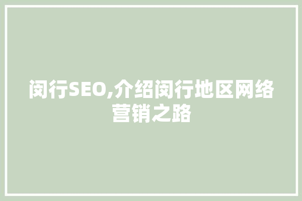 闵行SEO,介绍闵行地区网络营销之路