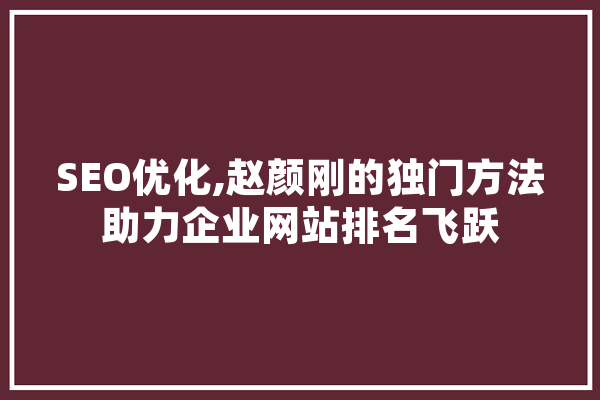 SEO优化,赵颜刚的独门方法助力企业网站排名飞跃