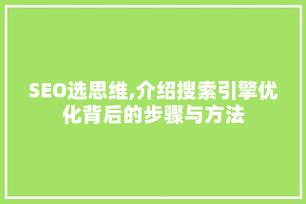 SEO选思维,介绍搜索引擎优化背后的步骤与方法