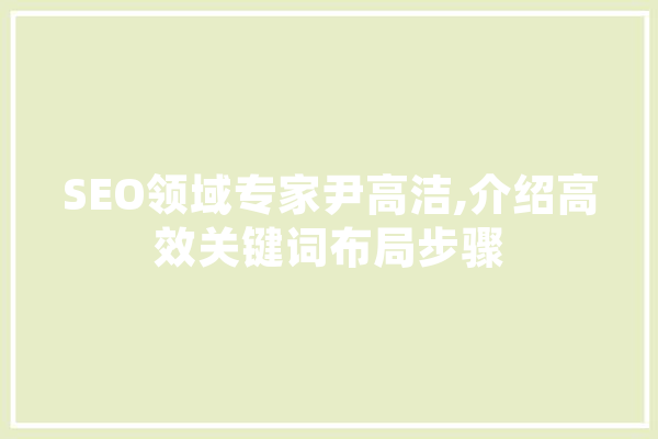 SEO领域专家尹高洁,介绍高效关键词布局步骤