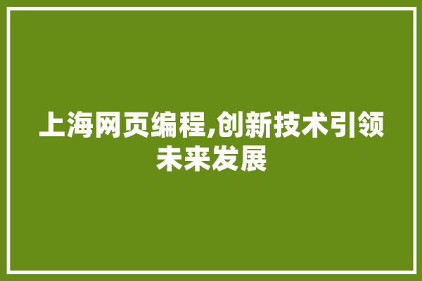 上海网页编程,创新技术引领未来发展