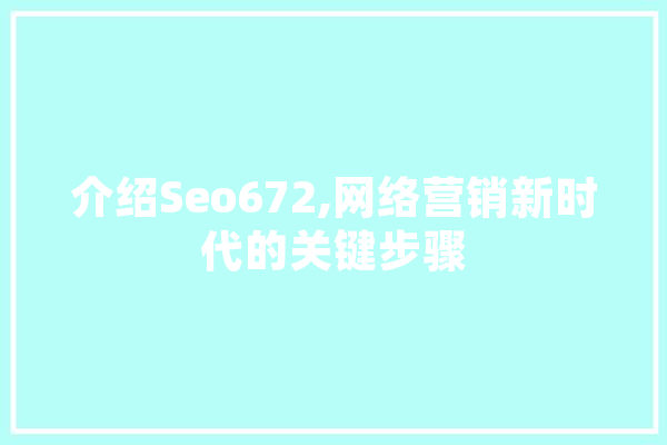介绍Seo672,网络营销新时代的关键步骤