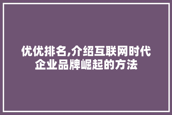 优优排名,介绍互联网时代企业品牌崛起的方法