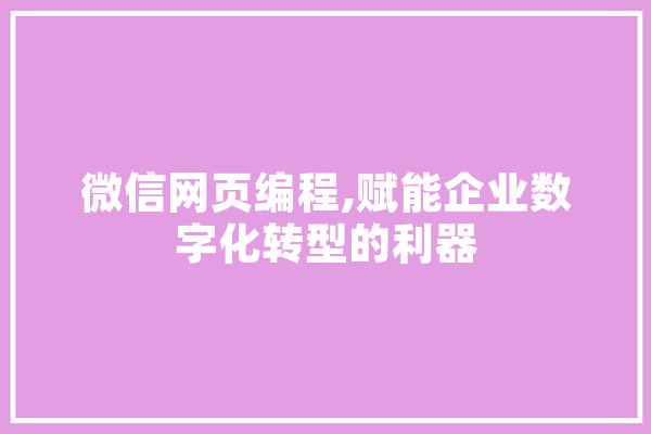 微信网页编程,赋能企业数字化转型的利器