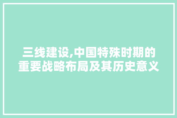 三线建设,中国特殊时期的重要战略布局及其历史意义