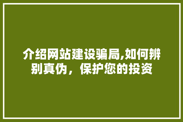 介绍网站建设骗局,如何辨别真伪，保护您的投资