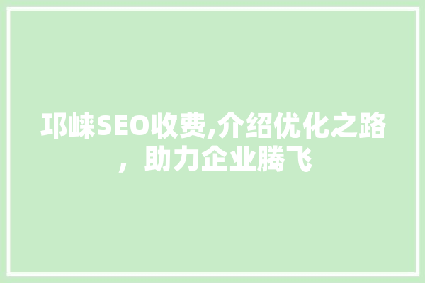 邛崃SEO收费,介绍优化之路，助力企业腾飞