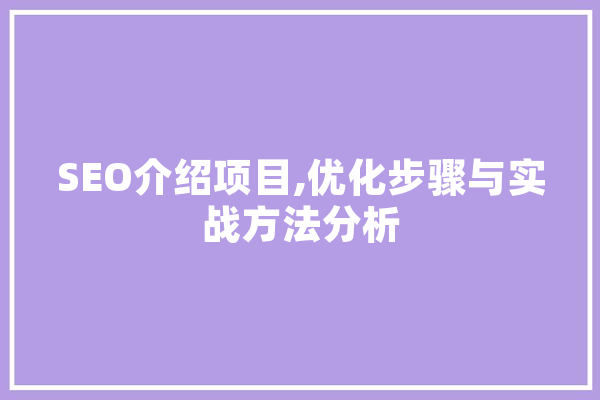SEO介绍项目,优化步骤与实战方法分析 智能问答