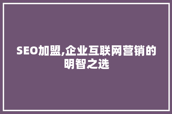 SEO加盟,企业互联网营销的明智之选