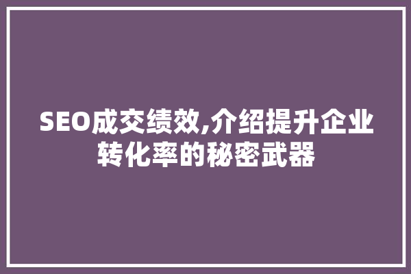 SEO成交绩效,介绍提升企业转化率的秘密武器