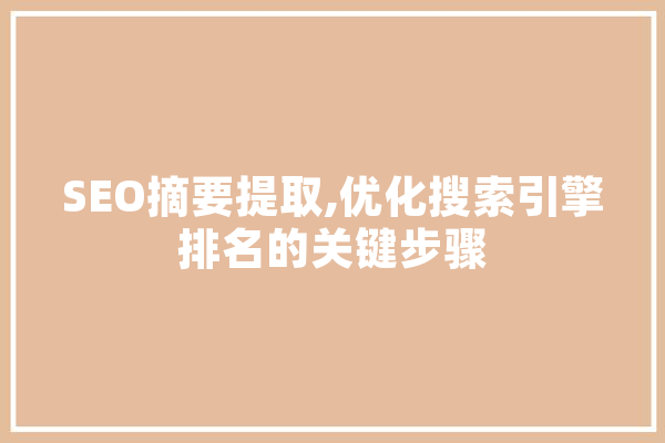 SEO摘要提取,优化搜索引擎排名的关键步骤 智能助手
