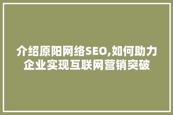 介绍原阳网络SEO,如何助力企业实现互联网营销突破
