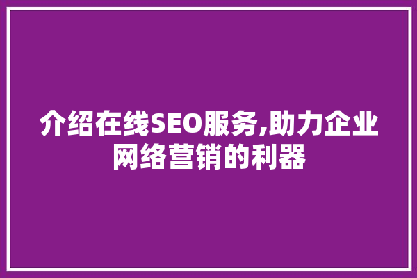 介绍在线SEO服务,助力企业网络营销的利器
