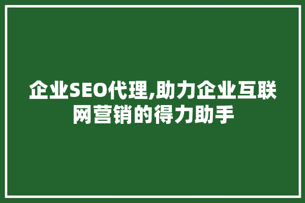 企业SEO代理,助力企业互联网营销的得力助手