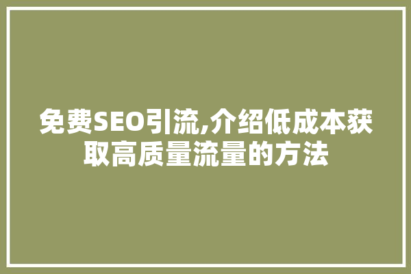 免费SEO引流,介绍低成本获取高质量流量的方法
