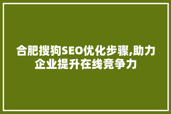 合肥搜狗SEO优化步骤,助力企业提升在线竞争力