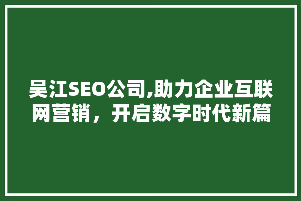吴江SEO公司,助力企业互联网营销，开启数字时代新篇章