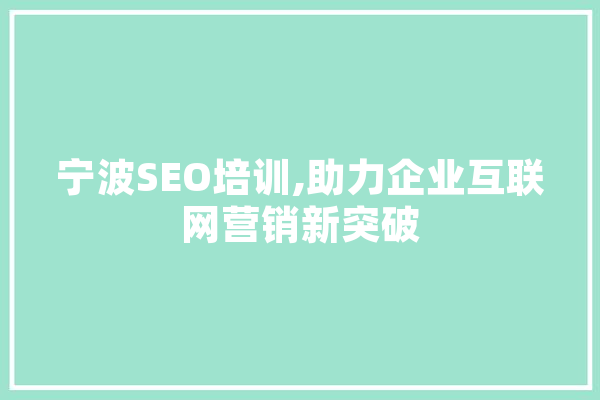 宁波SEO培训,助力企业互联网营销新突破