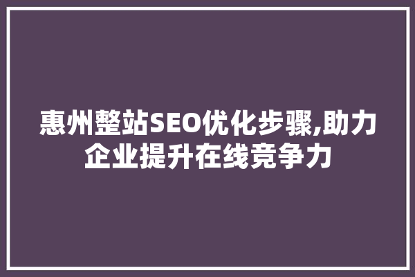 惠州整站SEO优化步骤,助力企业提升在线竞争力