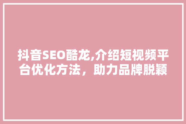 抖音SEO酷龙,介绍短视频平台优化方法，助力品牌脱颖而出