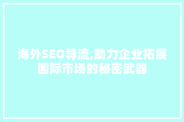 海外SEO导流,助力企业拓展国际市场的秘密武器
