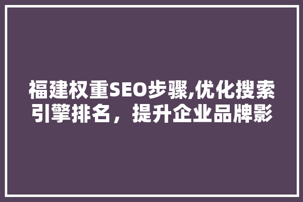 福建权重SEO步骤,优化搜索引擎排名，提升企业品牌影响力